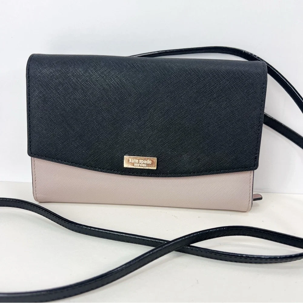 Kate Spade Laurel Way Winni Wallet Crossbody Two-Tone Black Almondine